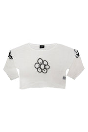 WHITE DAISY MESH SWEATER