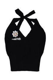 Black Hoodie Daisy Halter Neck Tube Top