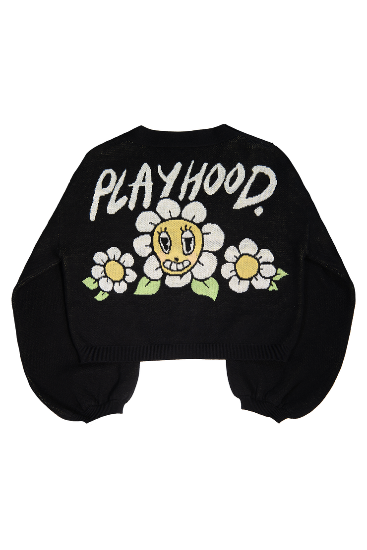 Black Hoodie Daisy Crop Cardigan