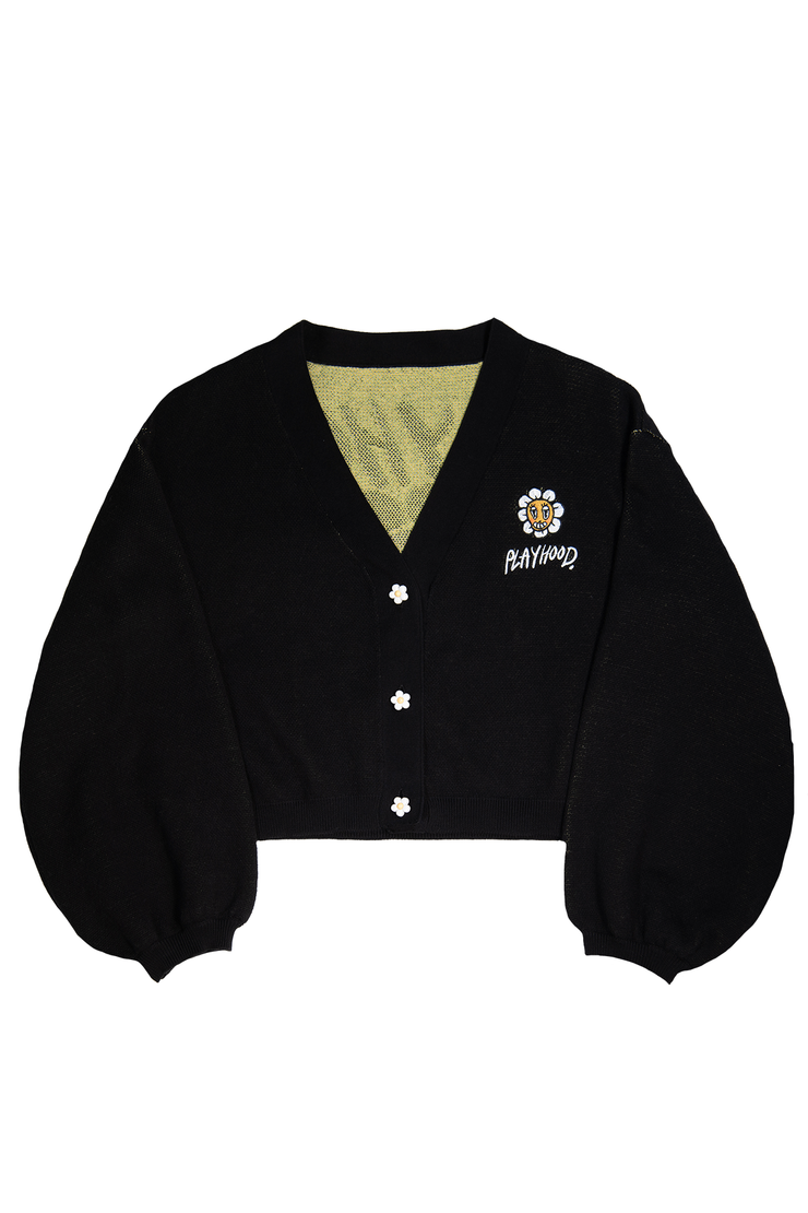 Black Hoodie Daisy Crop Cardigan