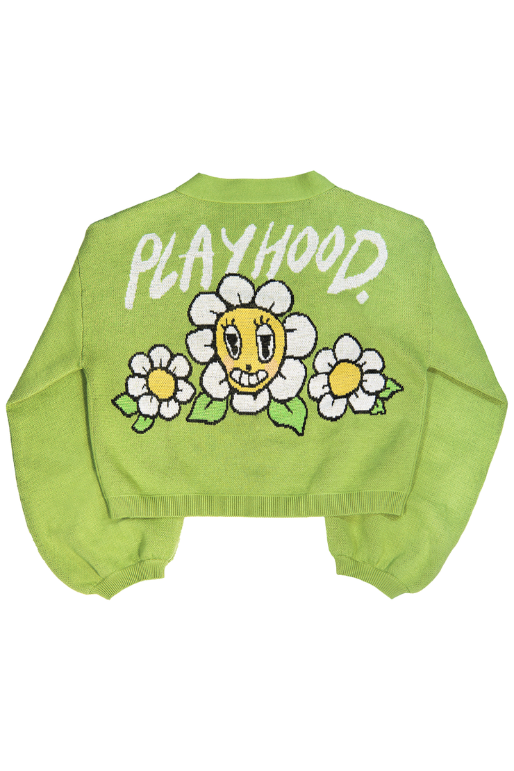 Green Hoodie Daisy Crop Cardigan