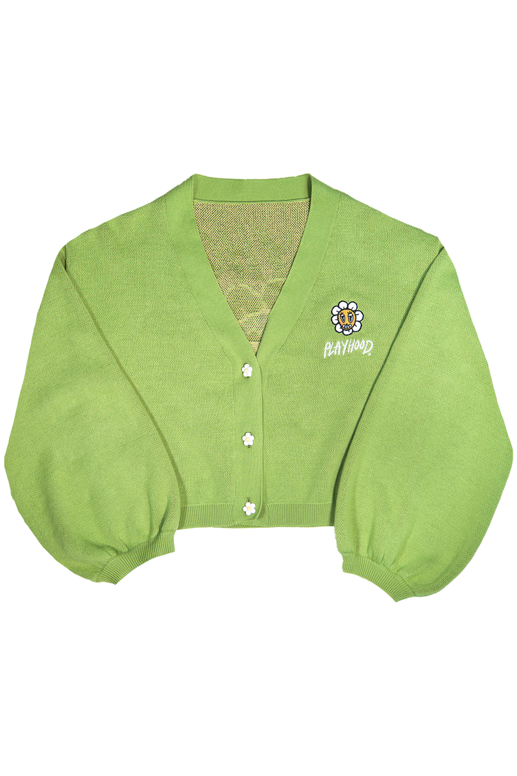 Green Hoodie Daisy Crop Cardigan