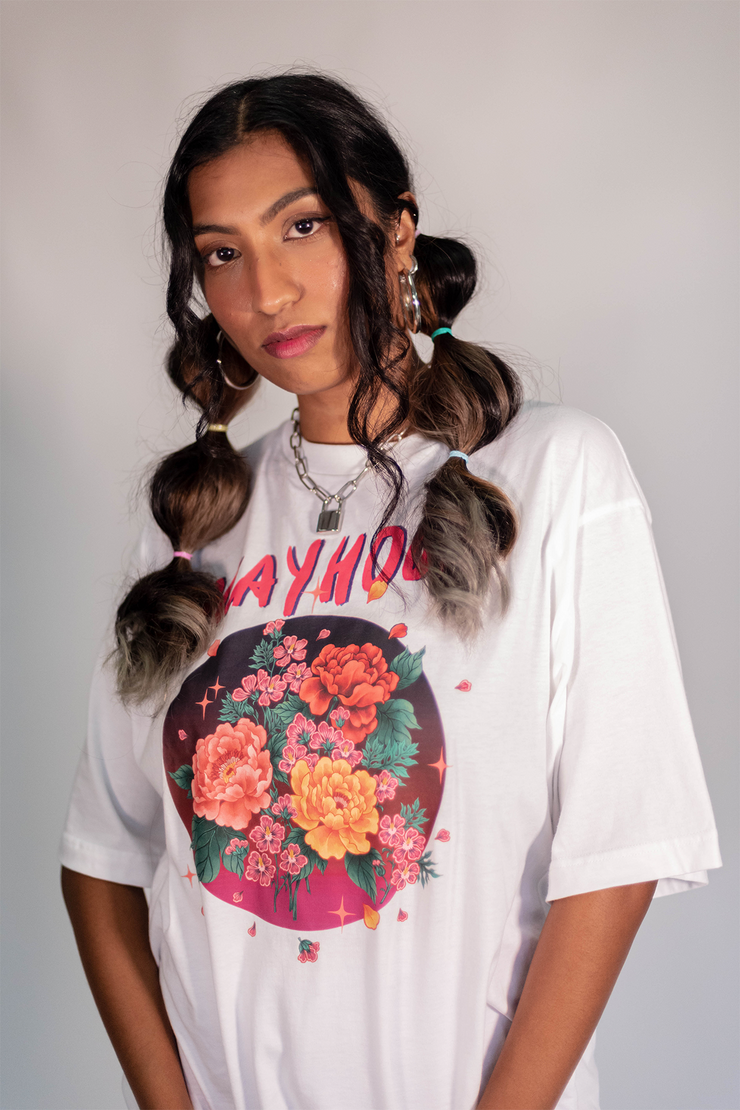White Peony Blossom Oversized Tee