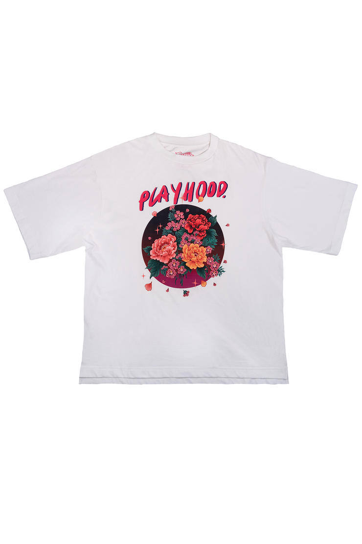 White Peony Blossom Oversized Tee